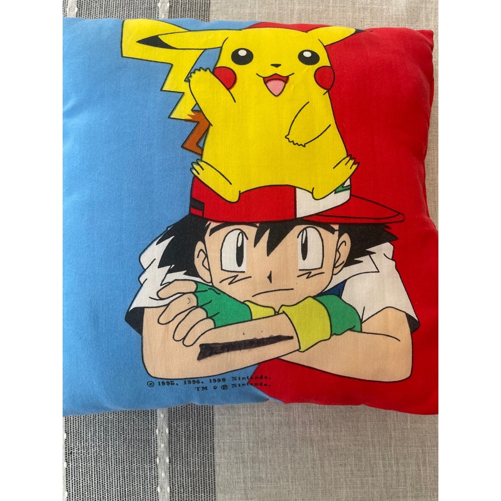 Nintendo Pokemon Pillow Vintage 1998 Pikachu Ash Eevee Multi Good 15in Throw